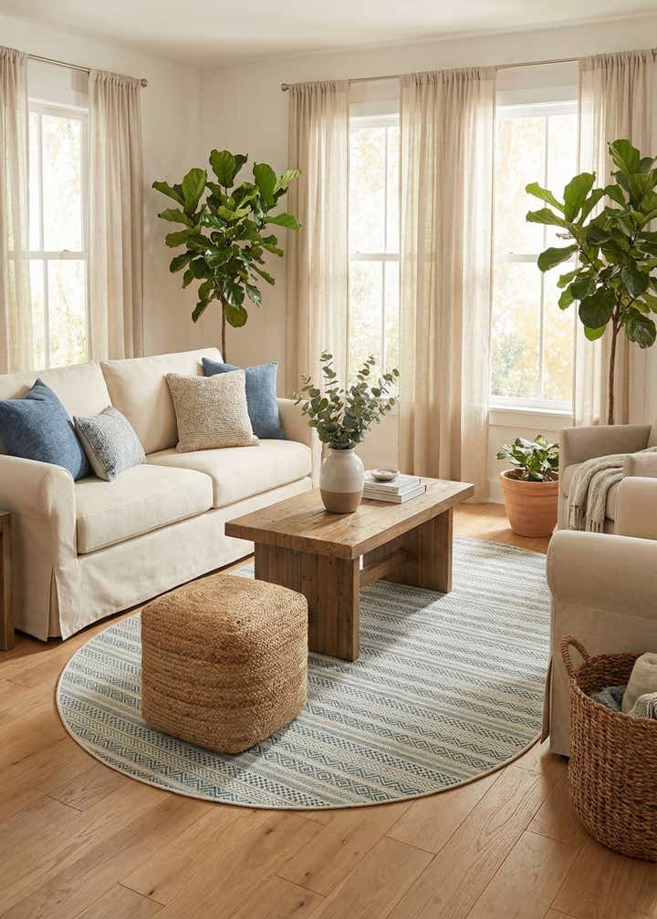 5' 3 x 8' Easy-Clean Striped Indoor / Outdoor Oval Rug