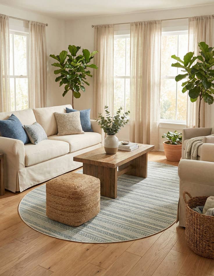 Detail image of 5' 3 x 8' Easy-Clean Striped Indoor / Outdoor Oval Rug