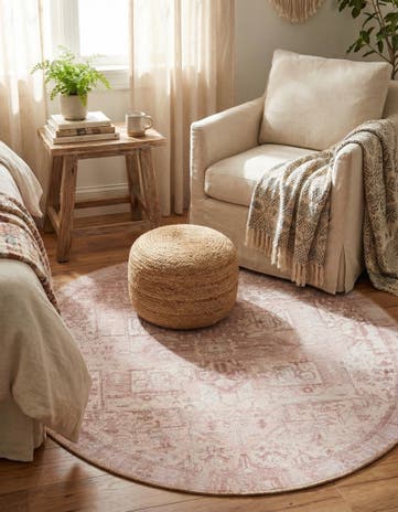 Beige Washable Timeless Round Rug