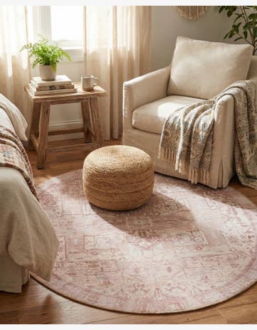 Beige Washable Timeless Round Rug