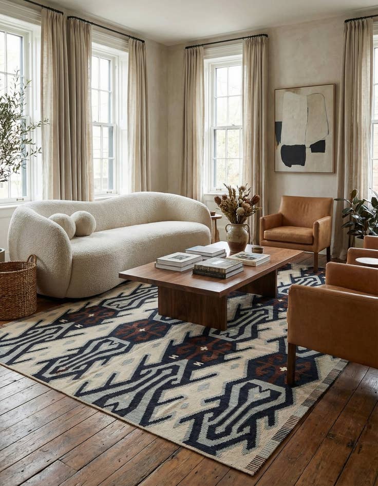 Detail image of 7' 1 x 9' 5  Hand Woven Kilim Modern Wool Rug