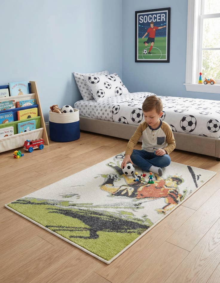 Detail image of 2' 2 x 3' Soccer Player Whimsy Kids Rug