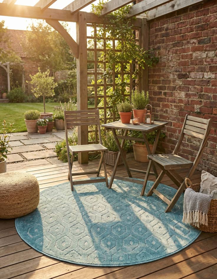 Detail image of 4' x 4'  Washable Trellis Textured Indoor / Outdoor Round Rug