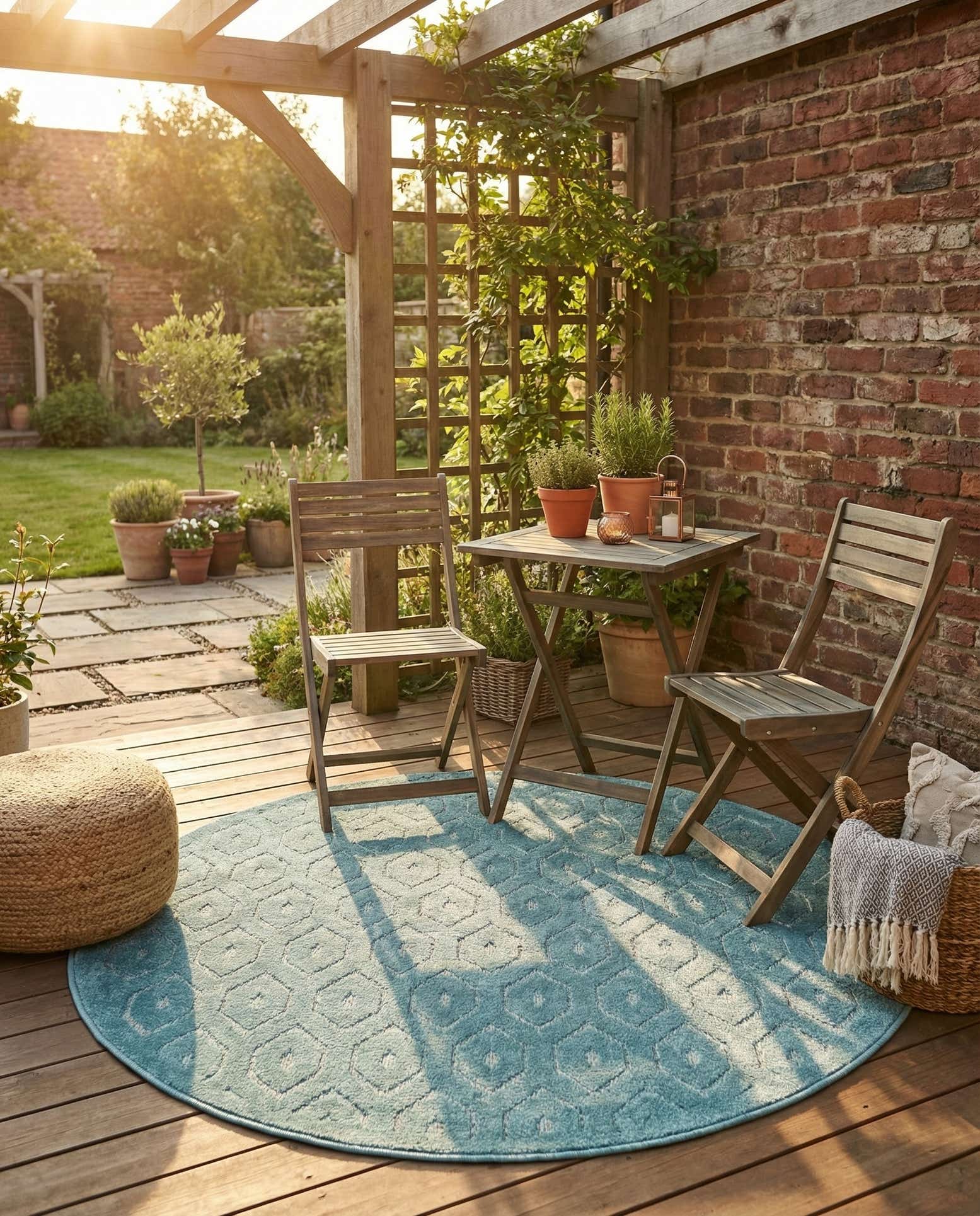 4' x 4' Easy-Clean Trellis Textured Indoor / Outdoor Round Rug