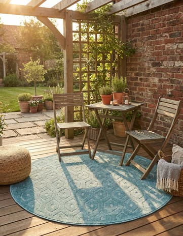 4' x 4' Easy-Clean Trellis Textured Indoor / Outdoor Round Rug