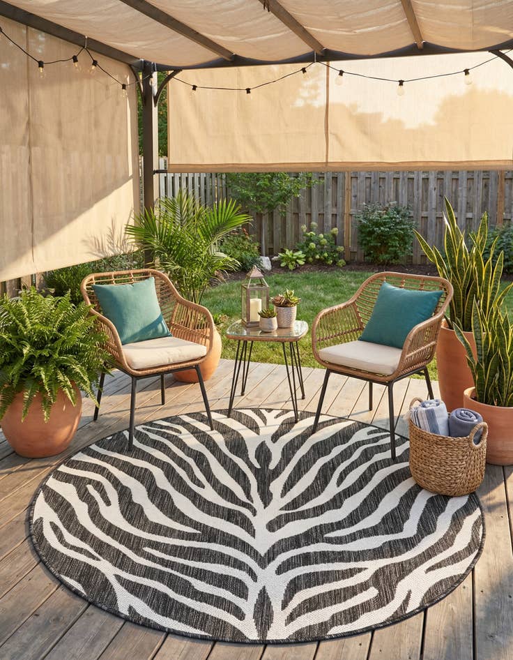 Detail image of 4' x 4'  Washable Safari Indoor / Outdoor Round Rug
