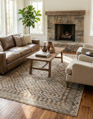 6' 9 x 9' 10 Hand Woven Kilim Maymana Wool Rug