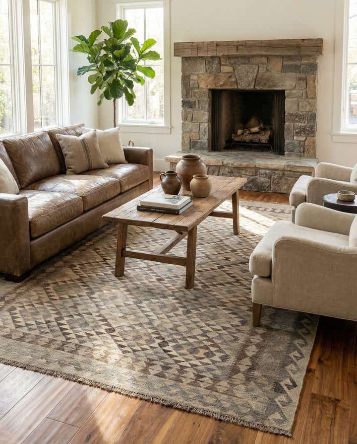 6' 9 x 9' 10 Hand Woven Kilim Maymana Wool Rug