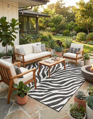 White Easy-Clean Safari Indoor / Outdoor Square Rug