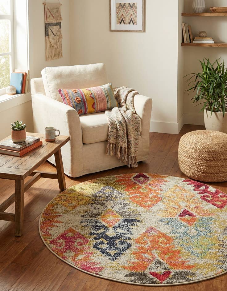 Detail image of 3' 3 x 3' 3  Washable Santa Fe Round Rug