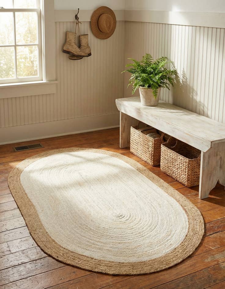 Detail image of 5' 1 x 8'  Hand Braided Jute Oval Rug