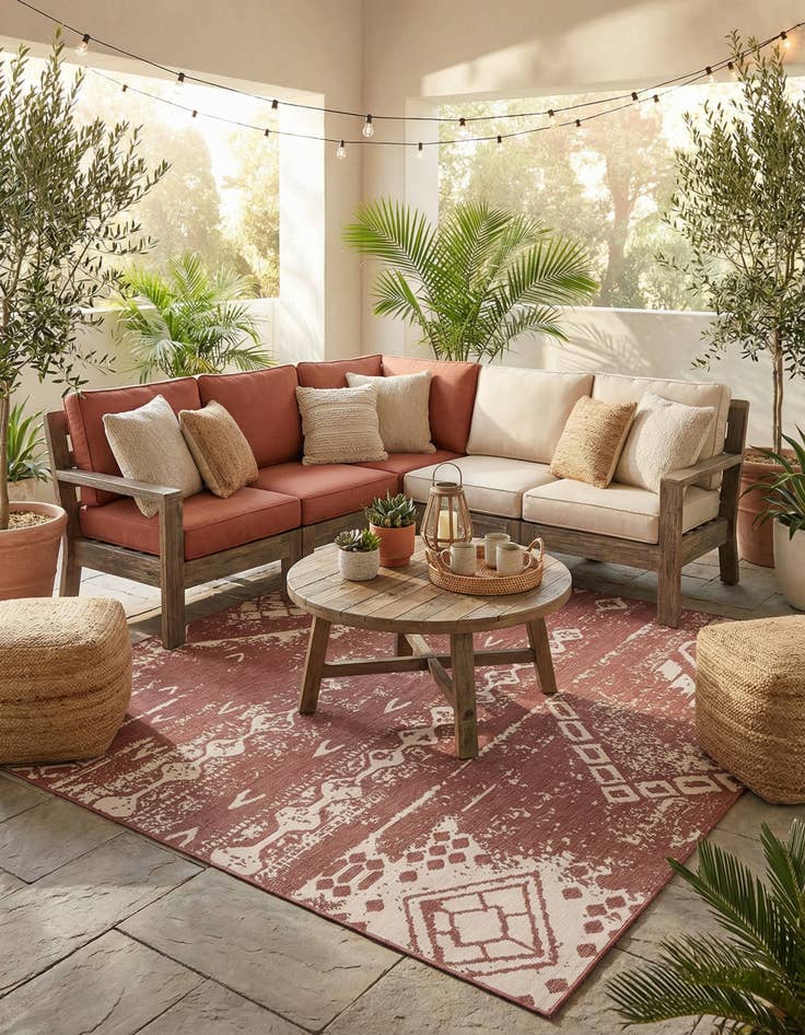 Detail image of  13' x 13'  Washable Bohemian Indoor / Outdoor Square Rug