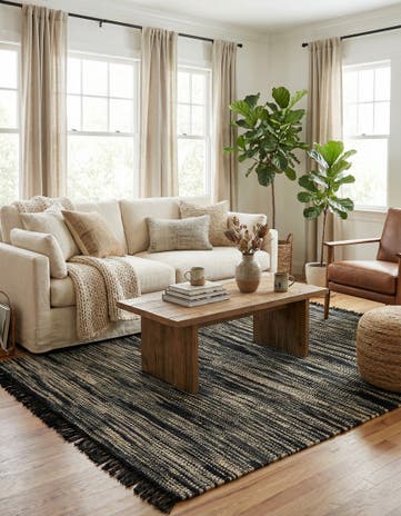 Navy Blue and Ivory Hand Woven Chunky Jute Square Rug