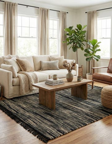 Navy Blue and Ivory Hand Woven Chunky Jute Square Rug