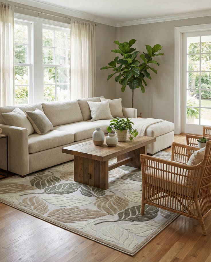 Detail image of 9' x 12' 2 Easy-Clean Botanical Indoor / Outdoor Rug