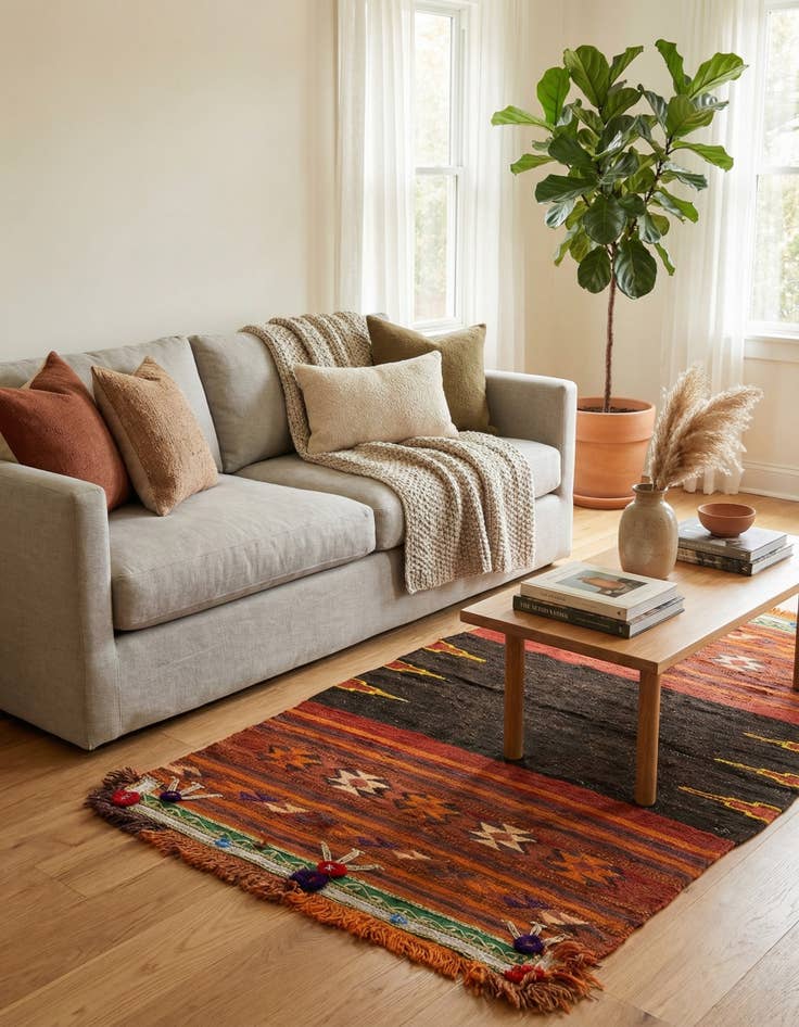 Detail image of 3' x 5' 7  Hand Woven Kilim Modern Wool Rug