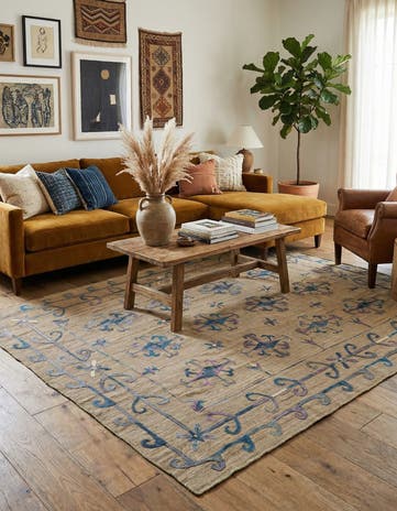 6' 9 x 8' 9 Hand Woven Kilim Suzani Wool Rug