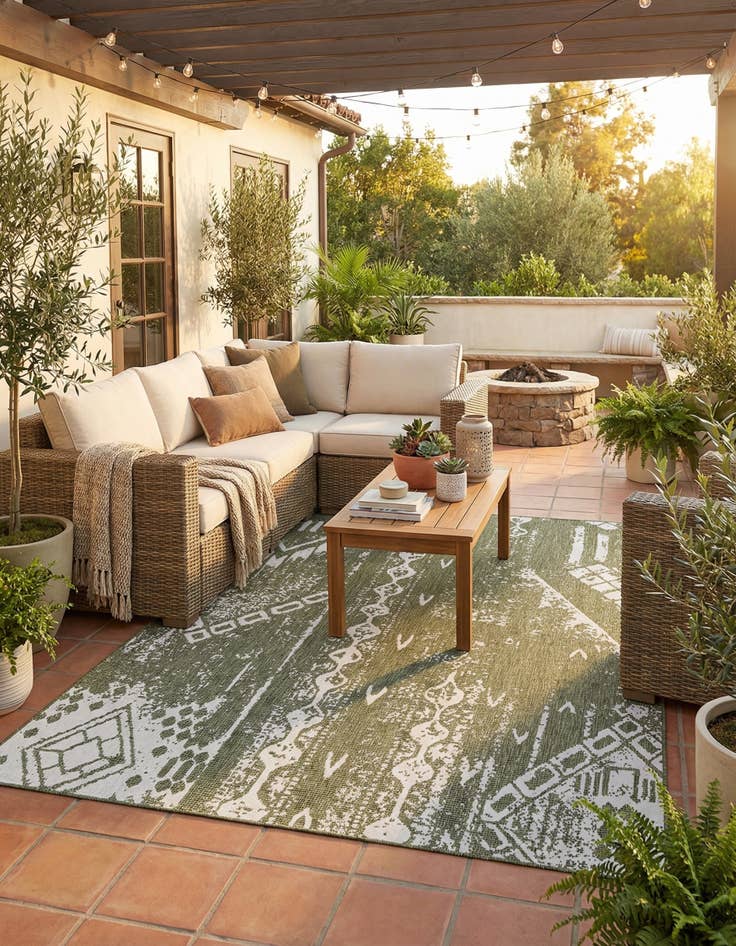Detail image of  7' 10 x 10'  Washable Bohemian Indoor / Outdoor Rug