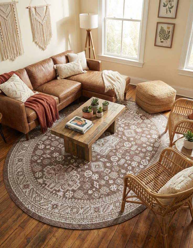 Detail image of 7' 10 x 10'  Washable Aztec Indoor / Outdoor Oval Rug