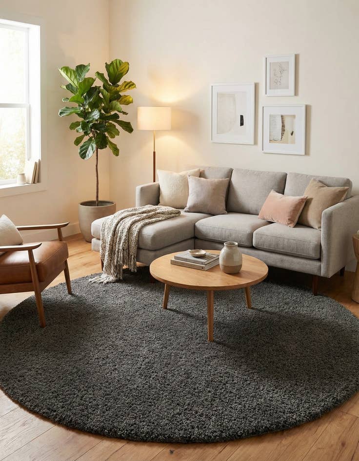 Detail image of  10' x 10' Solid Shag Round Rug