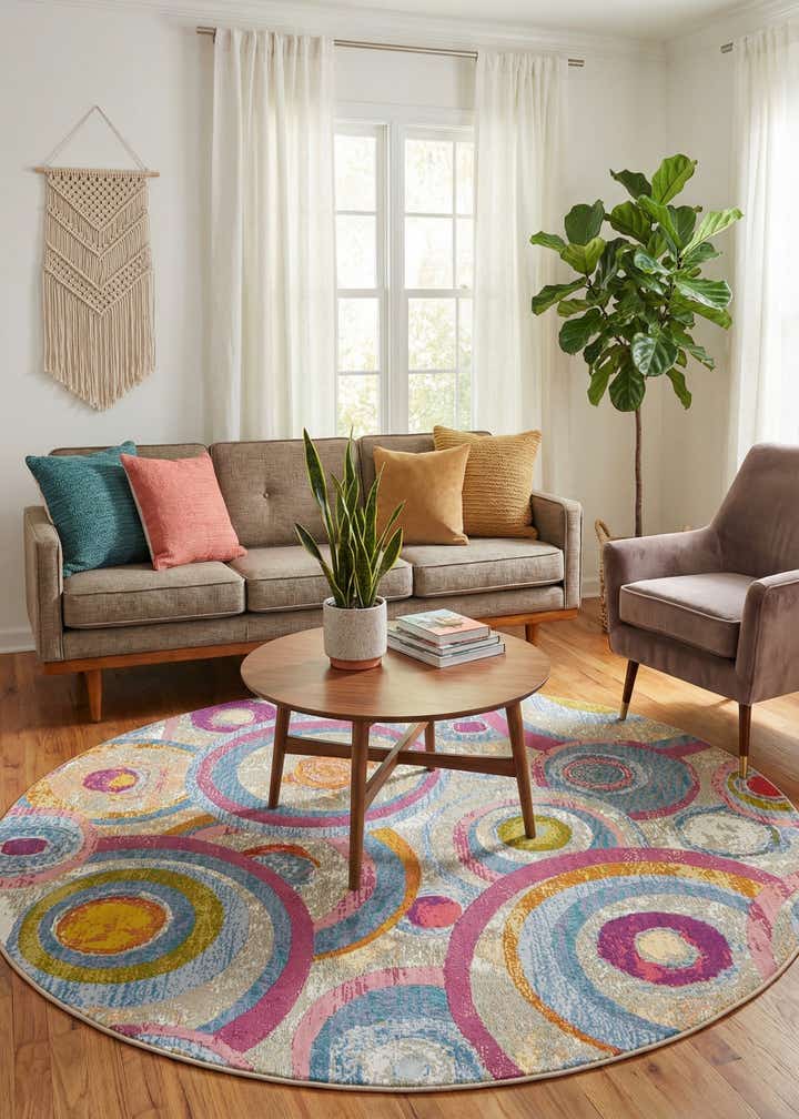 7' 10 x 7' 10 Easy-Clean Modern Indoor / Outdoor Round Rug