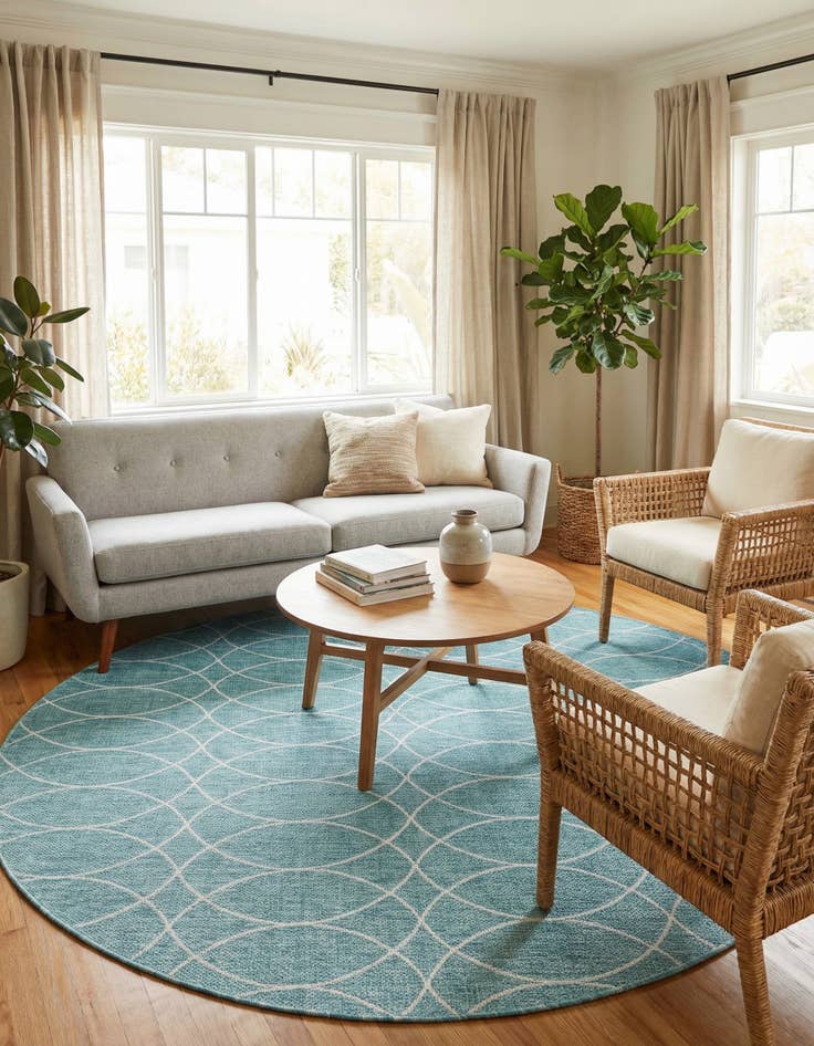 Detail image of 10' x 10' Easy-Clean Lattice Indoor / Outdoor Round Rug