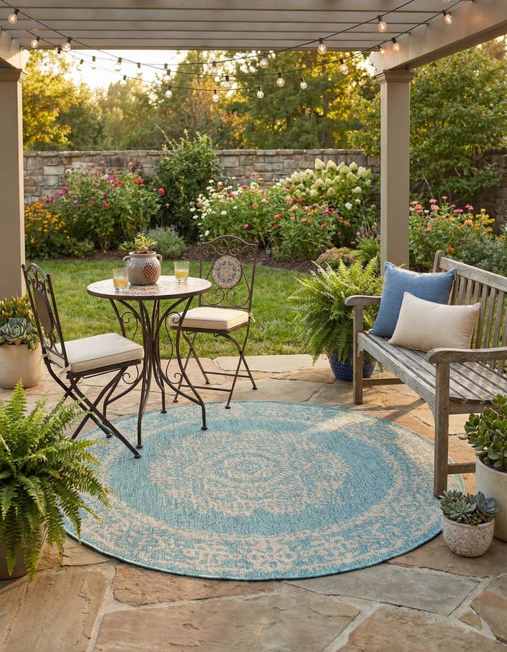 Detail image of 4' x 4'  Washable Traditional Indoor / Outdoor Round Rug