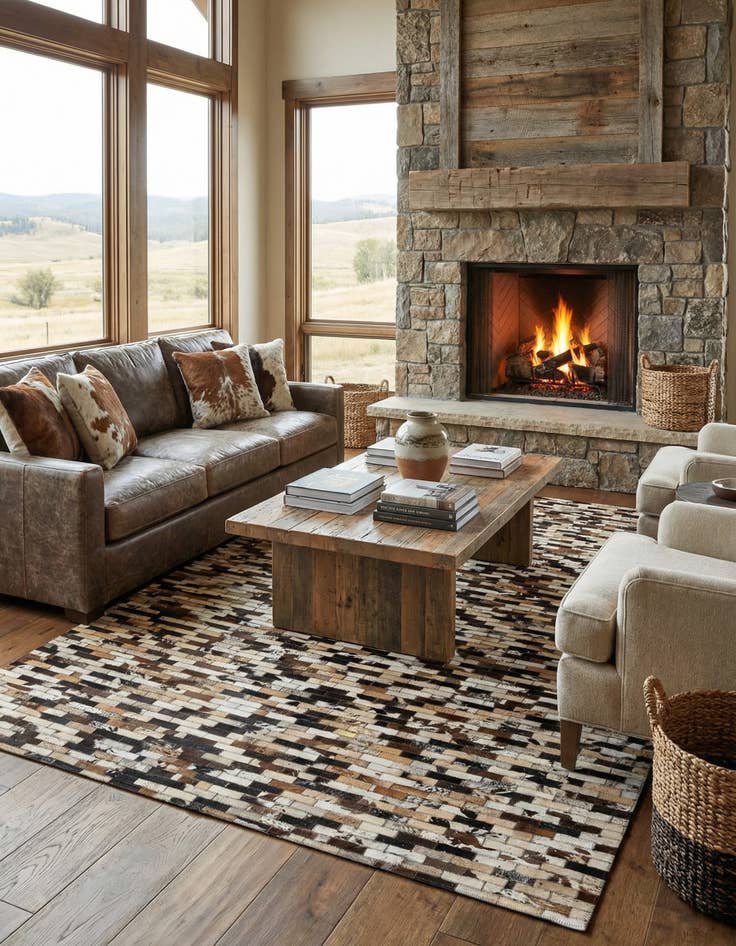 Detail image of  5' 2 x 7' 10 Cowhide - Patchwork Rug