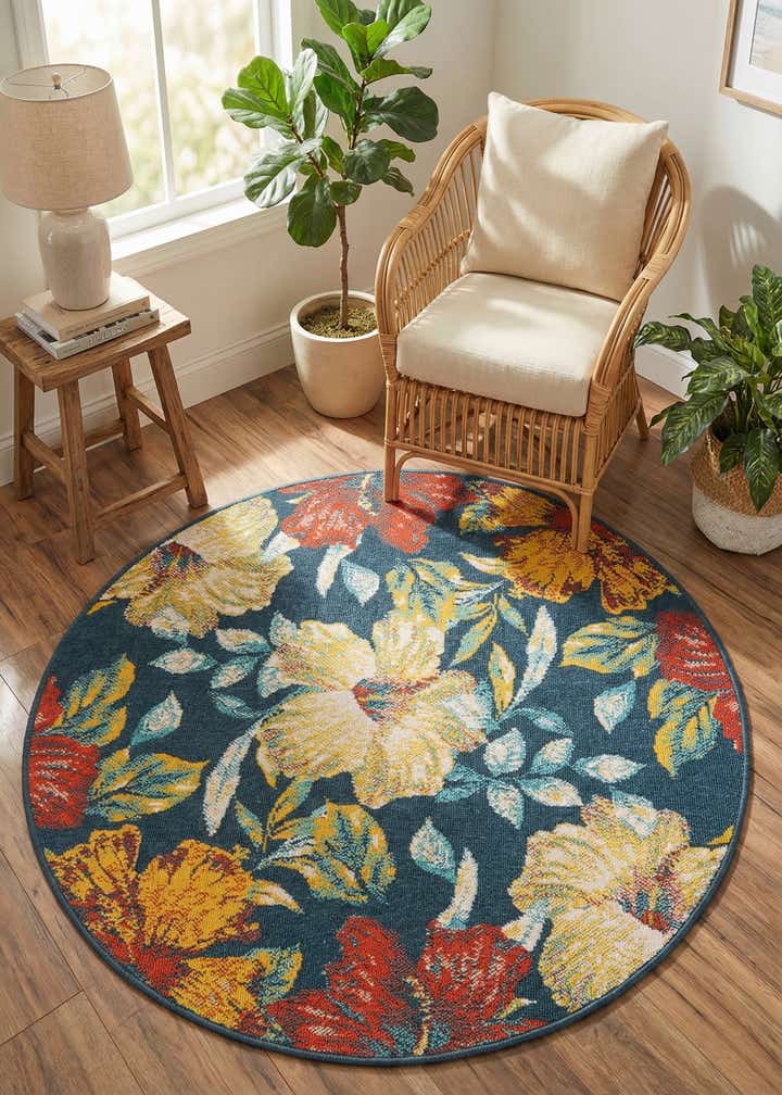 4' x 4' Easy-Clean Coastal Indoor / Outdoor Round Rug