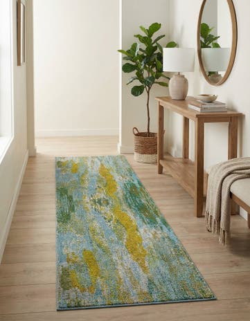 Turquoise Washable Sevilla Runner Rug