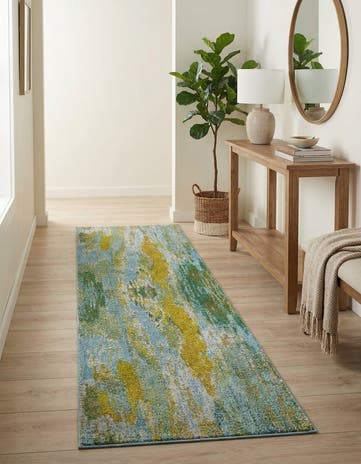 Turquoise Washable Sevilla Runner Rug