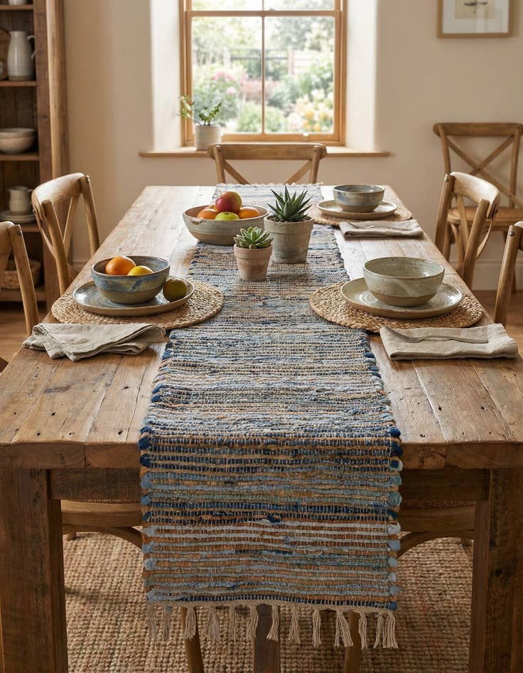 Detail image of  1' 2 x 8'  Hand Woven Chindi Jute Table Runner Rug