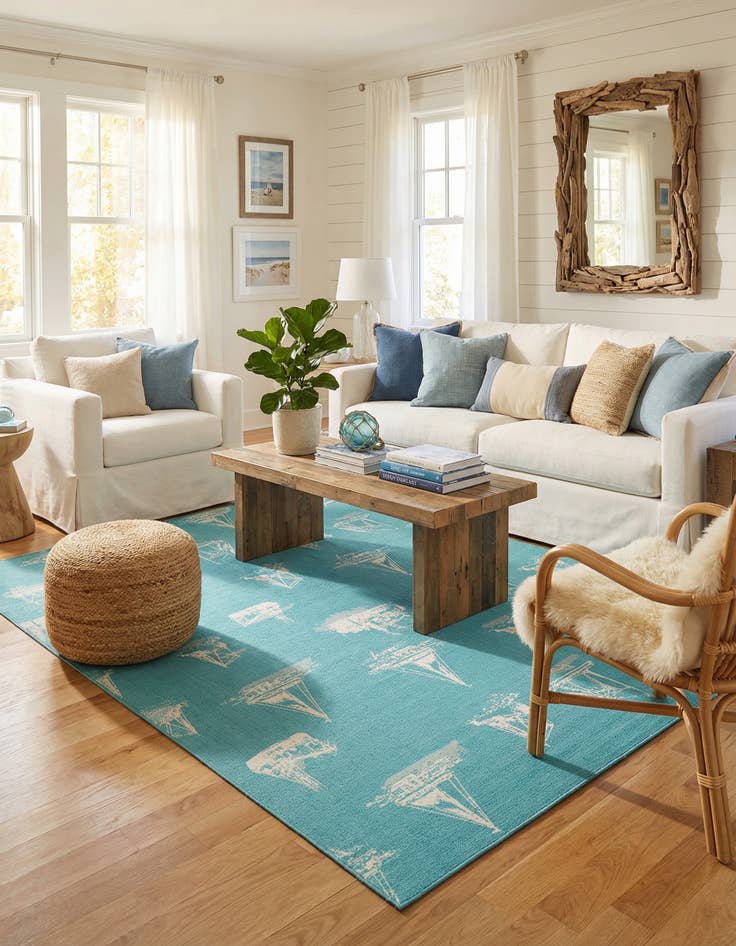 Detail image of 9' x 12'  Washable Coastal Indoor / Outdoor Rug