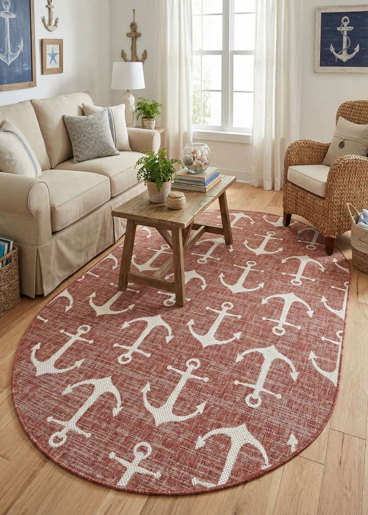 5' 3 x 8' Easy-Clean Coastal Indoor / Outdoor Oval Rug