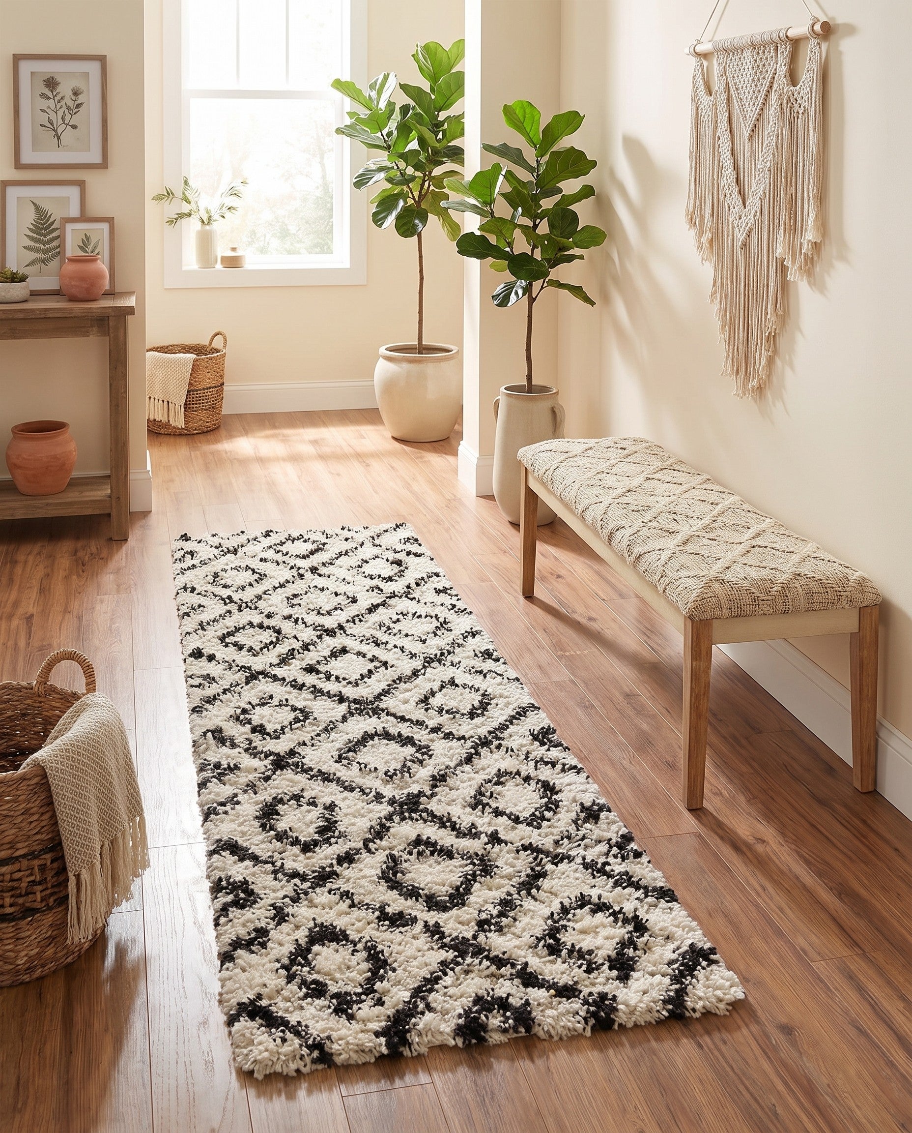 2' x 7' Lattice Shag Runner Rug