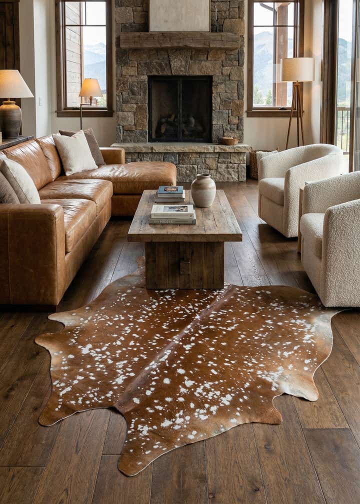 6' 8 x 7' 2 Cowhide Leather Freeform Rug
