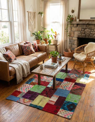 4' 3 x 6' Hand Woven Kilim Patchwork Wool Rug