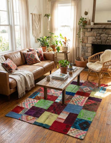 4' 3 x 6' Hand Woven Kilim Patchwork Wool Rug
