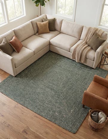Green Handmade Tweed Braided Jute Square Rug