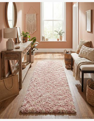 Light Pink Lattice Shag Runner Rug