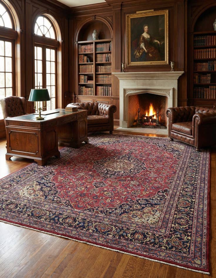 Detail image of 9' 9 x 13'  Hand Knotted Mashad Persian Wool Rug