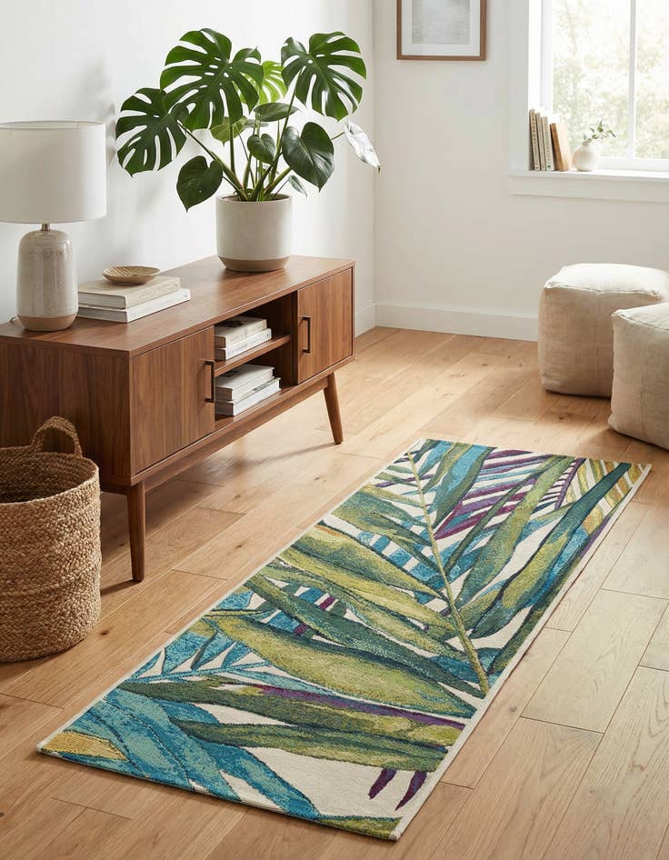 Detail image of  2' x 5'  Washable Botanical Indoor / Outdoor Runner Rug
