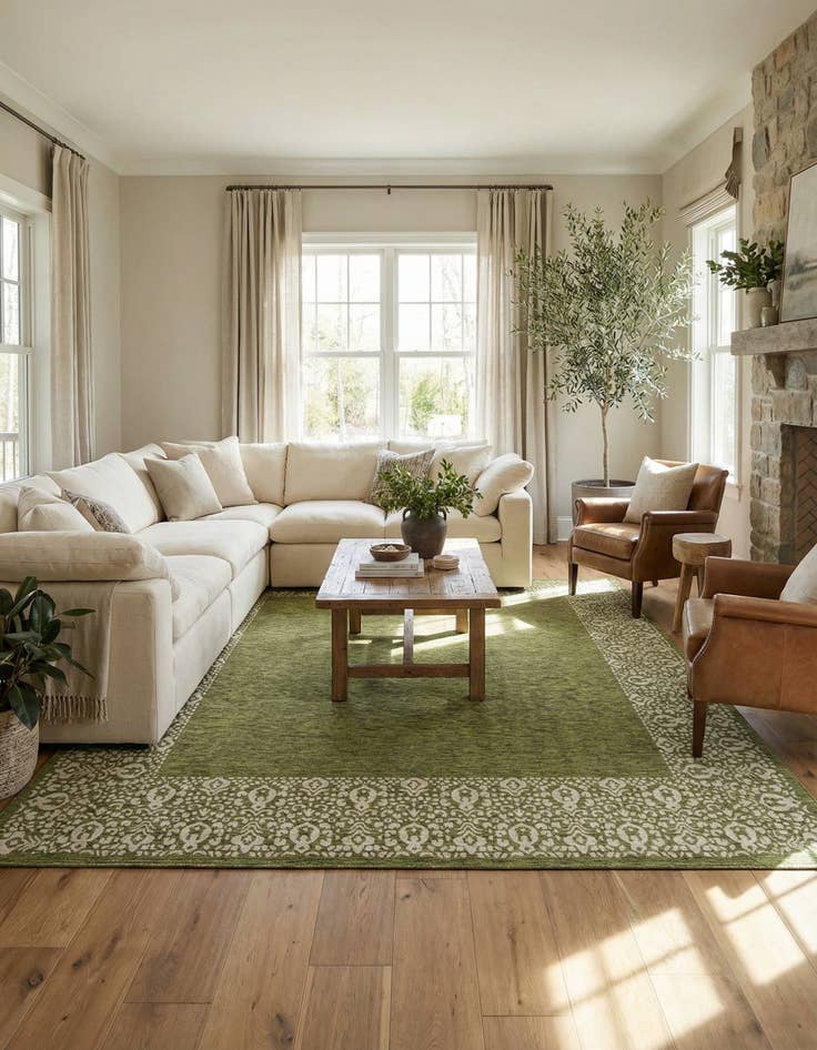 Detail image of 13' x 13'  Washable Border Indoor / Outdoor Square Rug