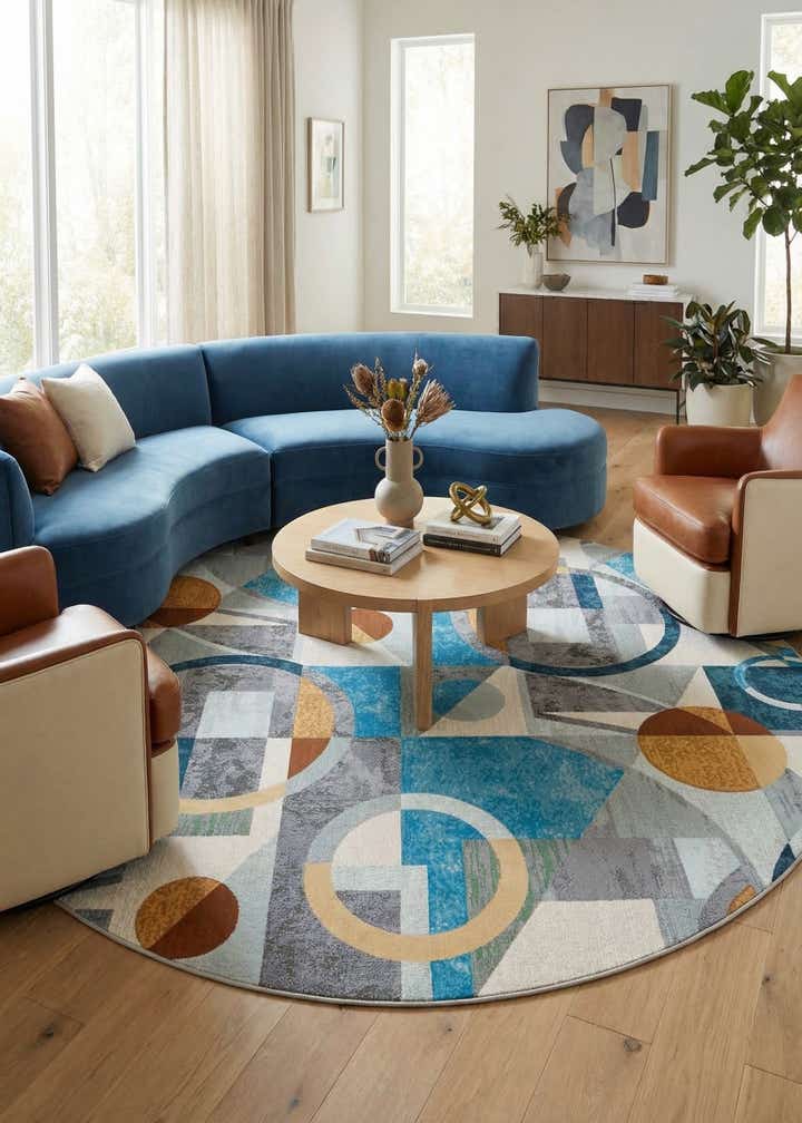 10' x 10' Easy-Clean Modern Indoor / Outdoor Round Rug