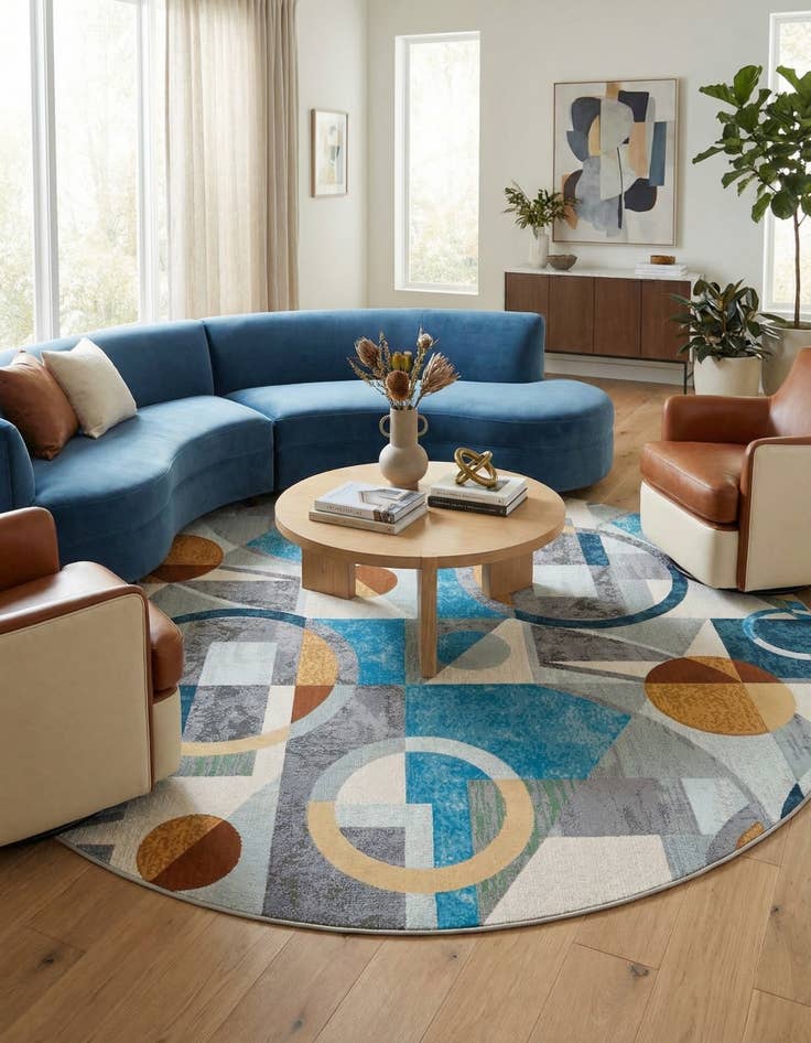 Detail image of 10' x 10'  Washable Modern Indoor / Outdoor Round Rug