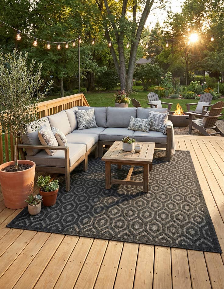 Detail image of  9' x 12'  Washable Trellis Textured Indoor / Outdoor Rug