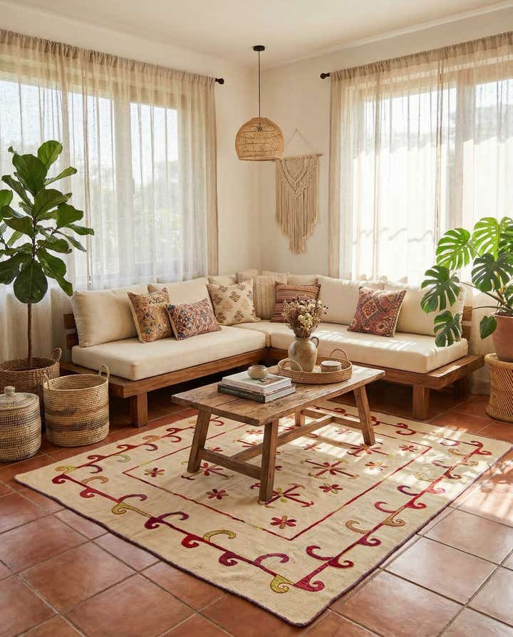 5' 7 x 7' 8 Hand Woven Kilim Suzani Wool Rug