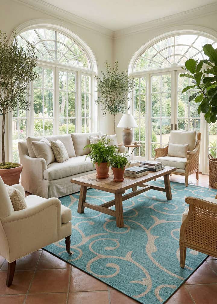 10' 8 x 10' 8 Easy-Clean Botanical Indoor / Outdoor Square Rug