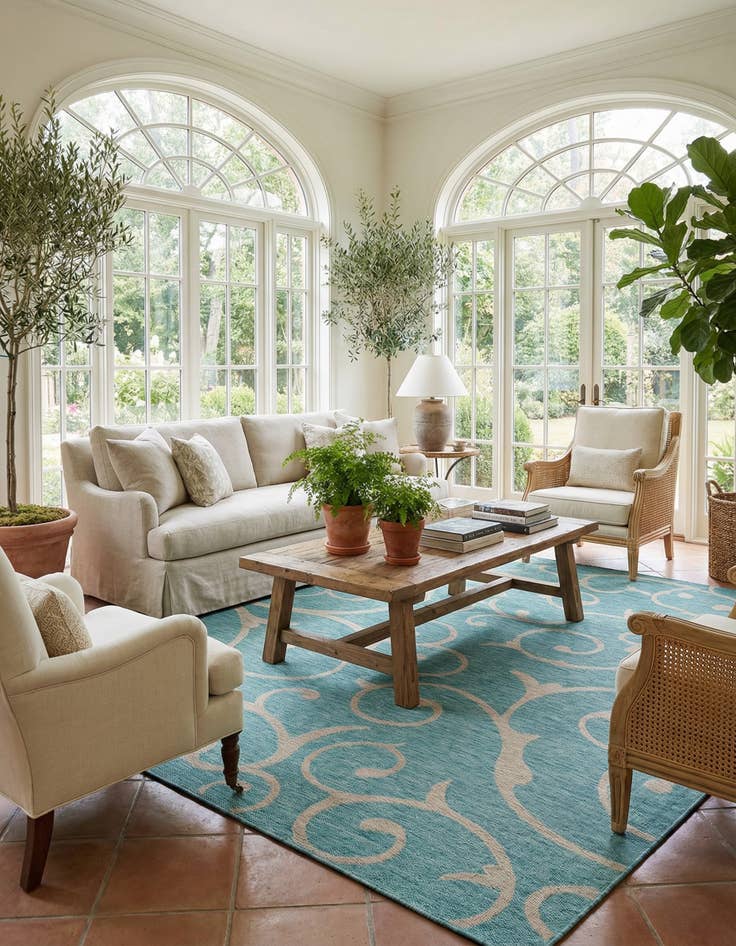 Detail image of  10' 8 x 10' 8  Washable Botanical Indoor / Outdoor Square Rug