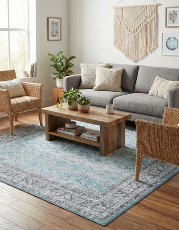 Blue Washable Timeless Square Rug